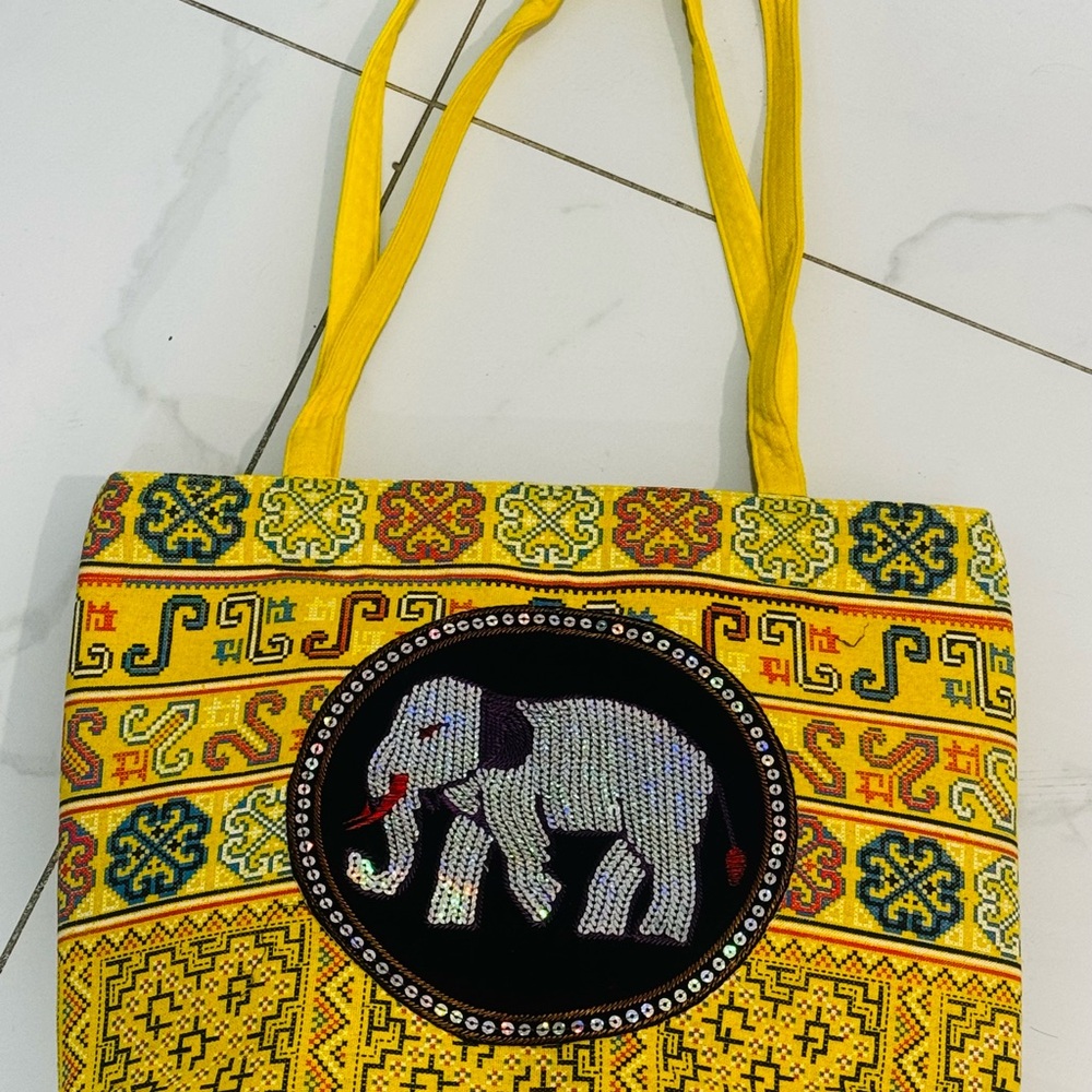 Vibrant Yellow Elephant Tote Bag